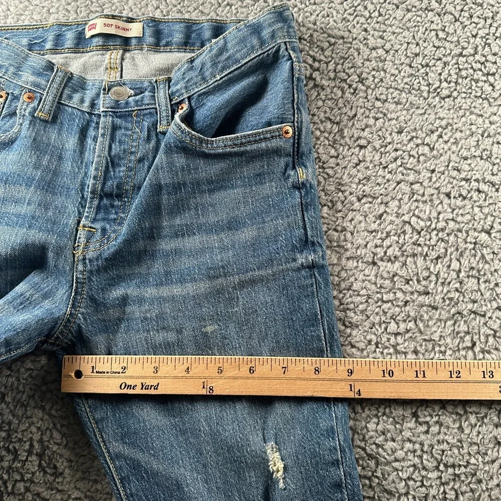 Levis 501 S Jeans Womens 12‎ Premium Button Fly Straight Leg Skinny Distressed